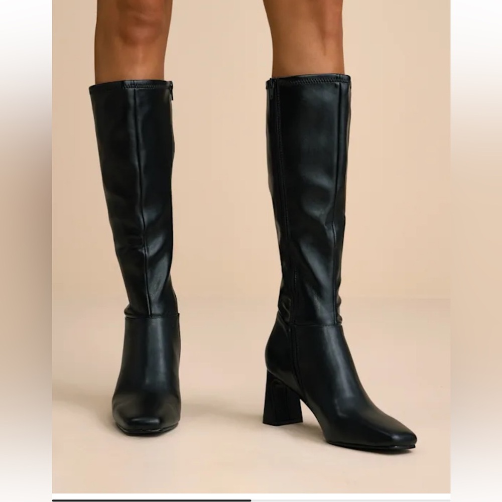 Steve Madden Classic Black Knee-High Block Heel Boots - Women's